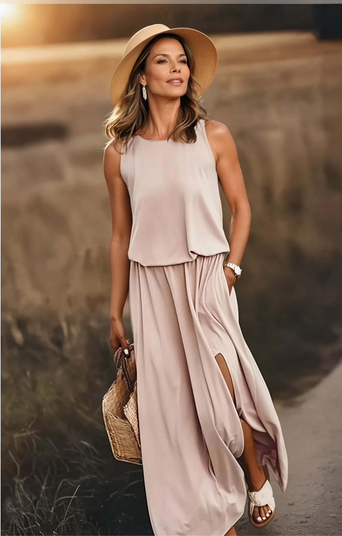Rochie lungă femei Florentine – Rochie de vară uni ușoară cu croială elegantă și design confortabil