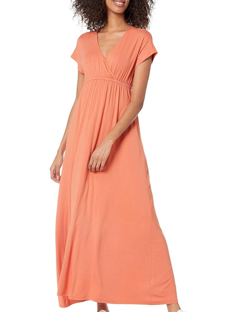 Risa Robe Longue Femme – Col V Croisé, Taille Empire & Coupe Fluide Confort Élégant