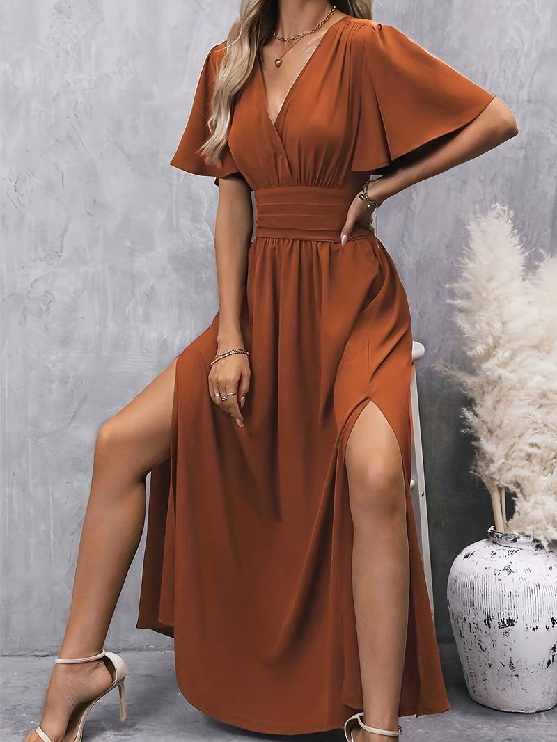 Venice Robe Femme Elegant – Col Volanté & Taille Plissée pour un Style Féminin Chic