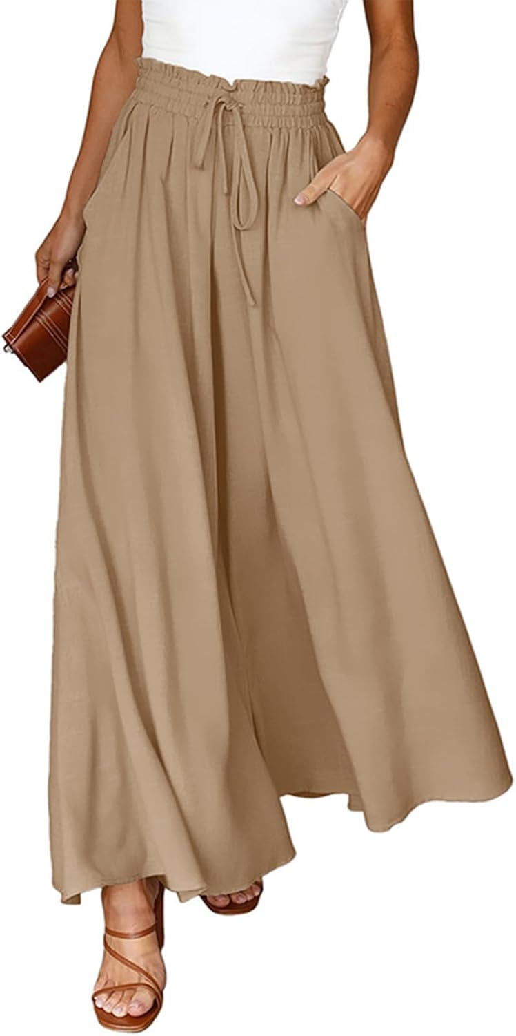 Ondine Pantalon Palazzo Femme – Taille Haute à Cordon, Fluide, Léger & Poches