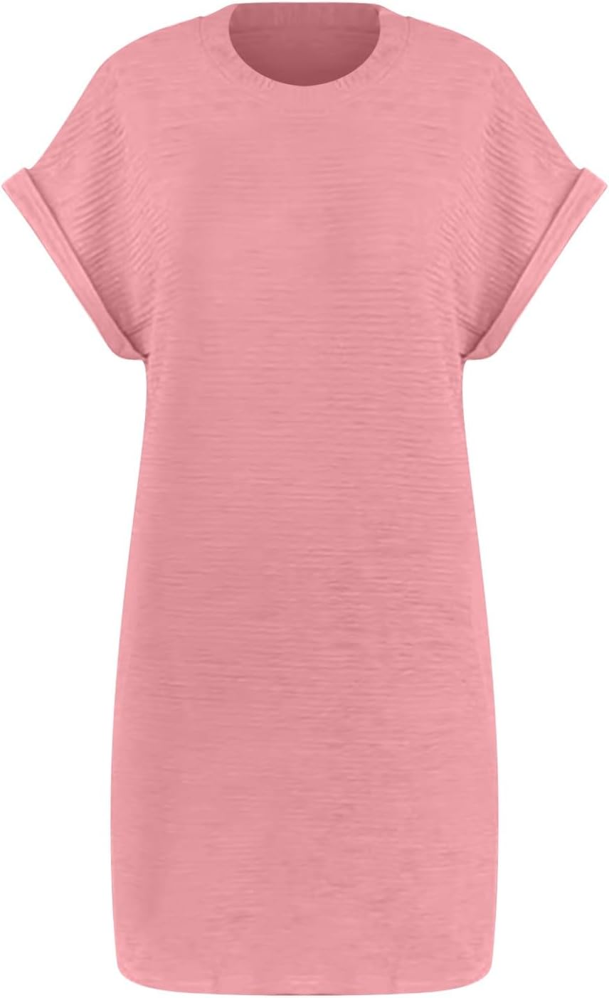 Chloé Rochie Damă – Rochie Mini cu Guler Rotund, Talie Înaltă, Mâneci Scurte și Buzunare