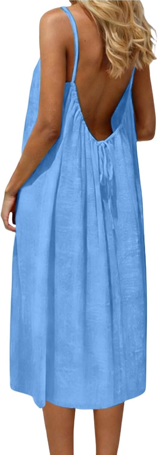 Noa Robe Femme – Robe Maxi Dos Nu Bretelles Fines Coupe Fluide Été Plage Élégante