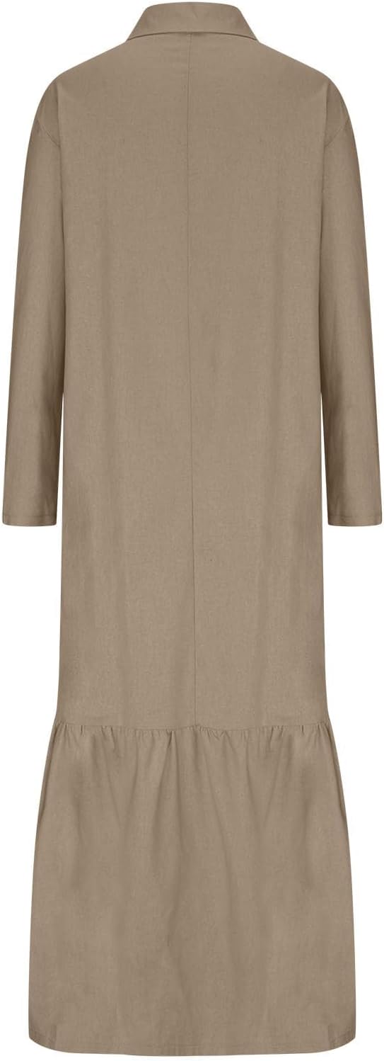 Élina Robe Longue Femme en Coton et Lin – Robe Chemise Ample à Ourlet Asymétrique