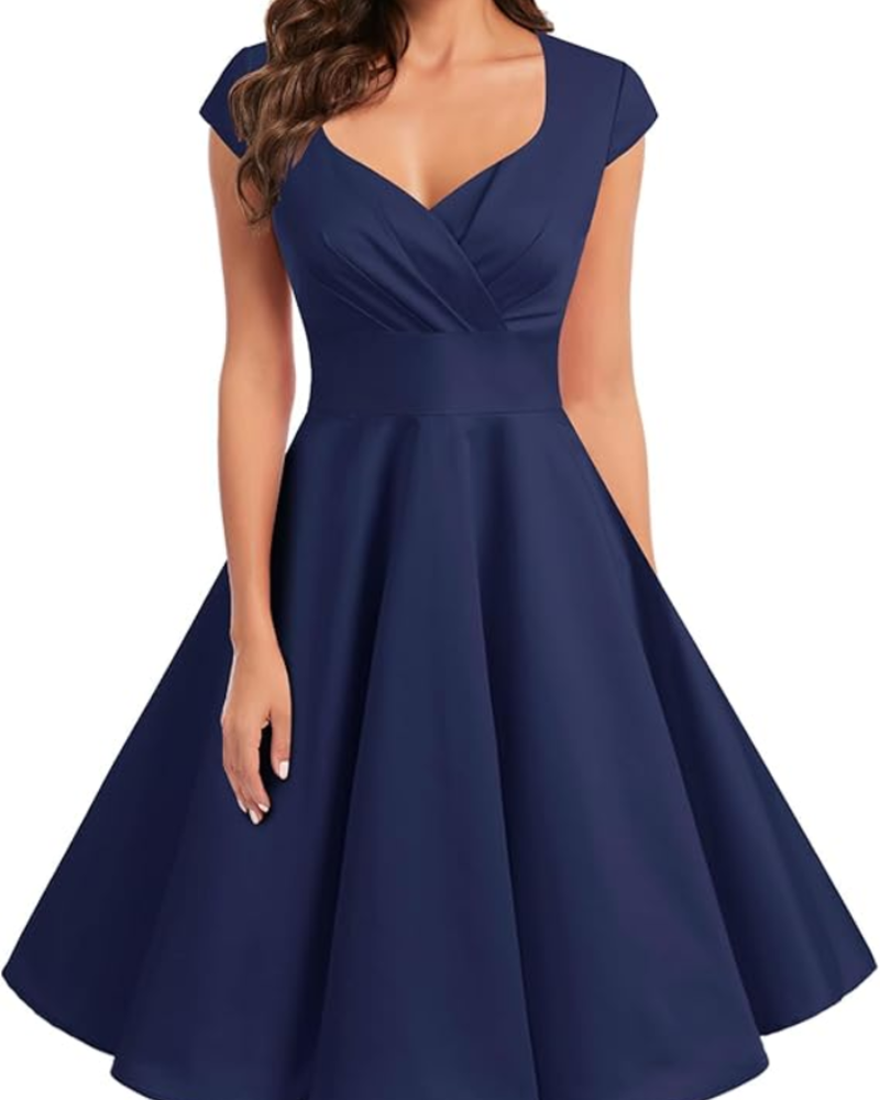 Gwen Robe Vintage Femme – Style Années 50, Col V & Longueur Genou Élégante