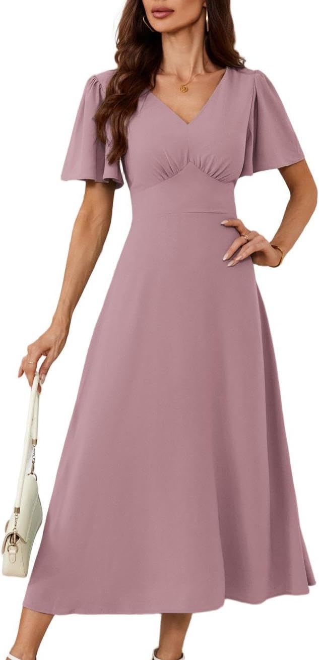 Vestido Claire para mujer – Vestido maxi con escote en V, espalda cuadrada, línea A, fluido, bohemio, verano