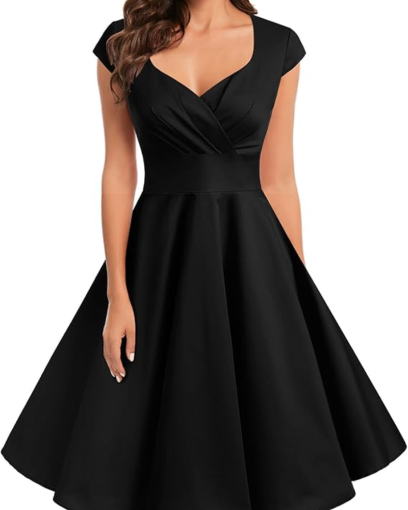 Gwen Vintage Damesjurk – Stijl Jaren 50, V-hals & Elegante Knie-lengte