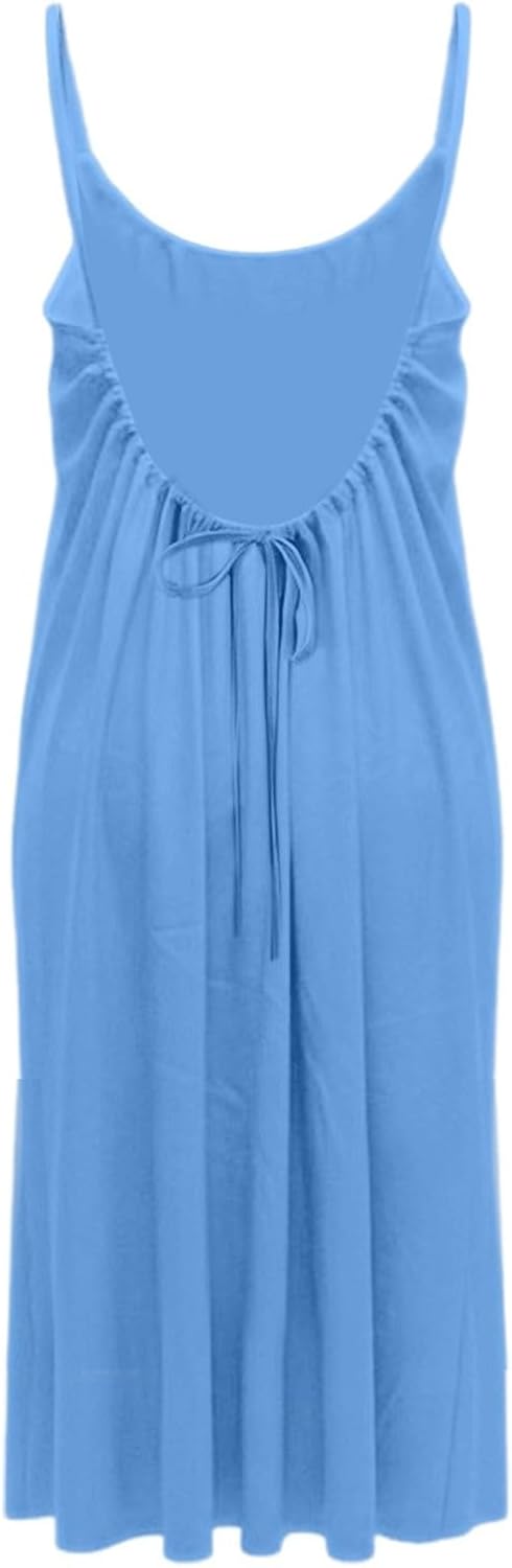 Noa Robe Femme – Robe Maxi Dos Nu Bretelles Fines Coupe Fluide Été Plage Élégante