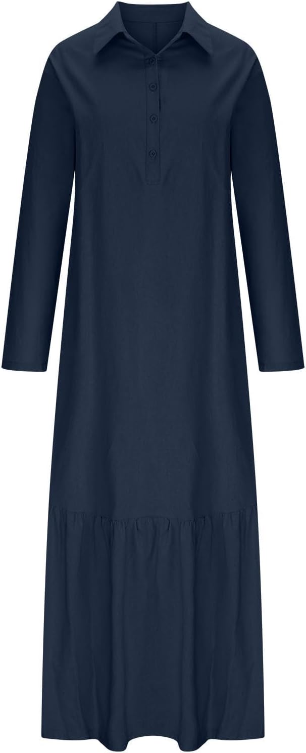 Élina Robe Longue Femme en Coton et Lin – Robe Chemise Ample à Ourlet Asymétrique