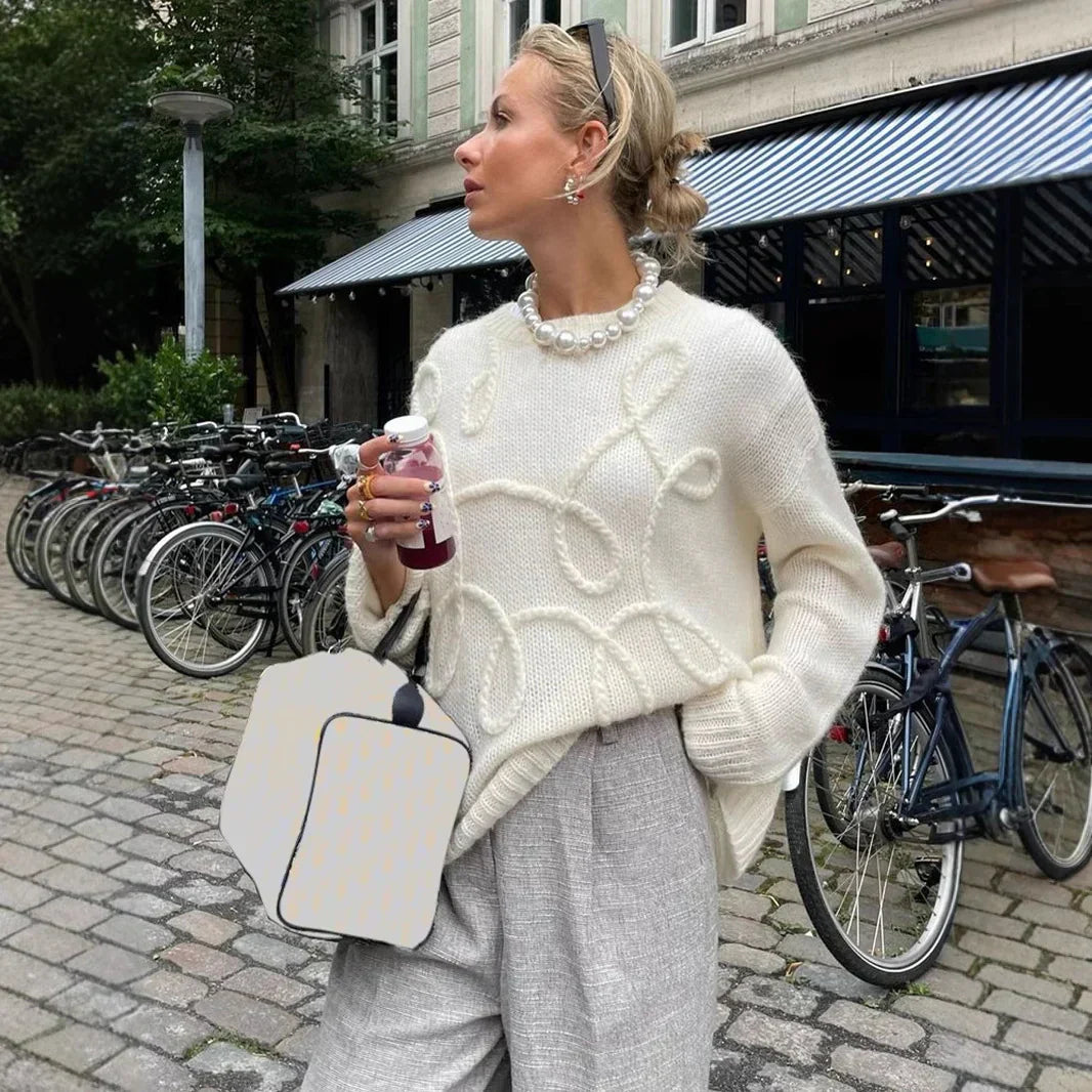 Sweter damski Elodie – miękki i elegancki sweter z okrągłym dekoltem i wygodnymi długimi rękawami