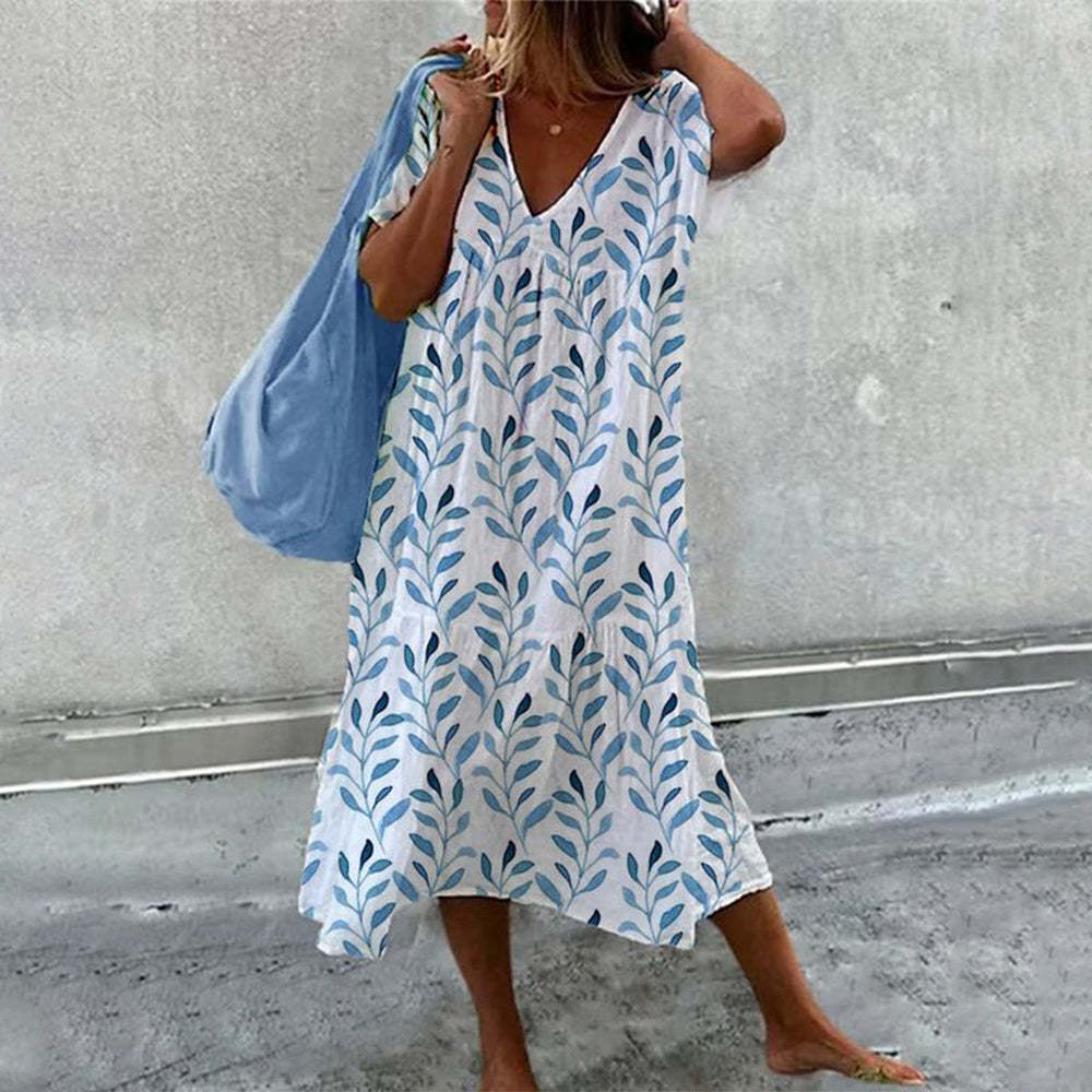 April Robe Maxi Női – Virágmintás Pamutból, Légies és Bő A-vonalú Vágással