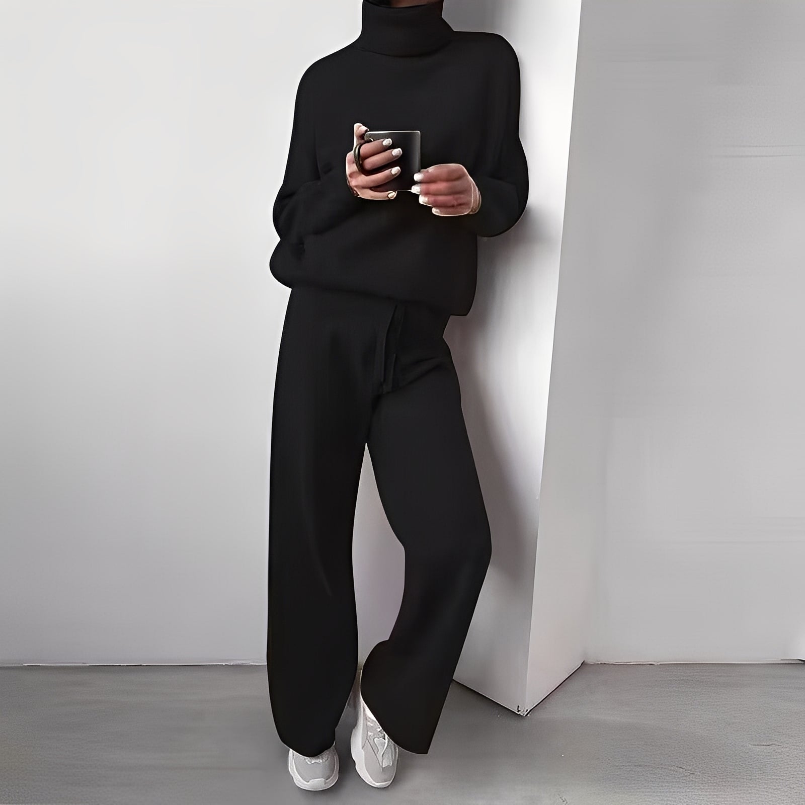 Komplet odzieży domowej Kimberlee z golfem dla kobiet – miękki i wygodny dwuczęściowy strój o nowoczesnym kroju