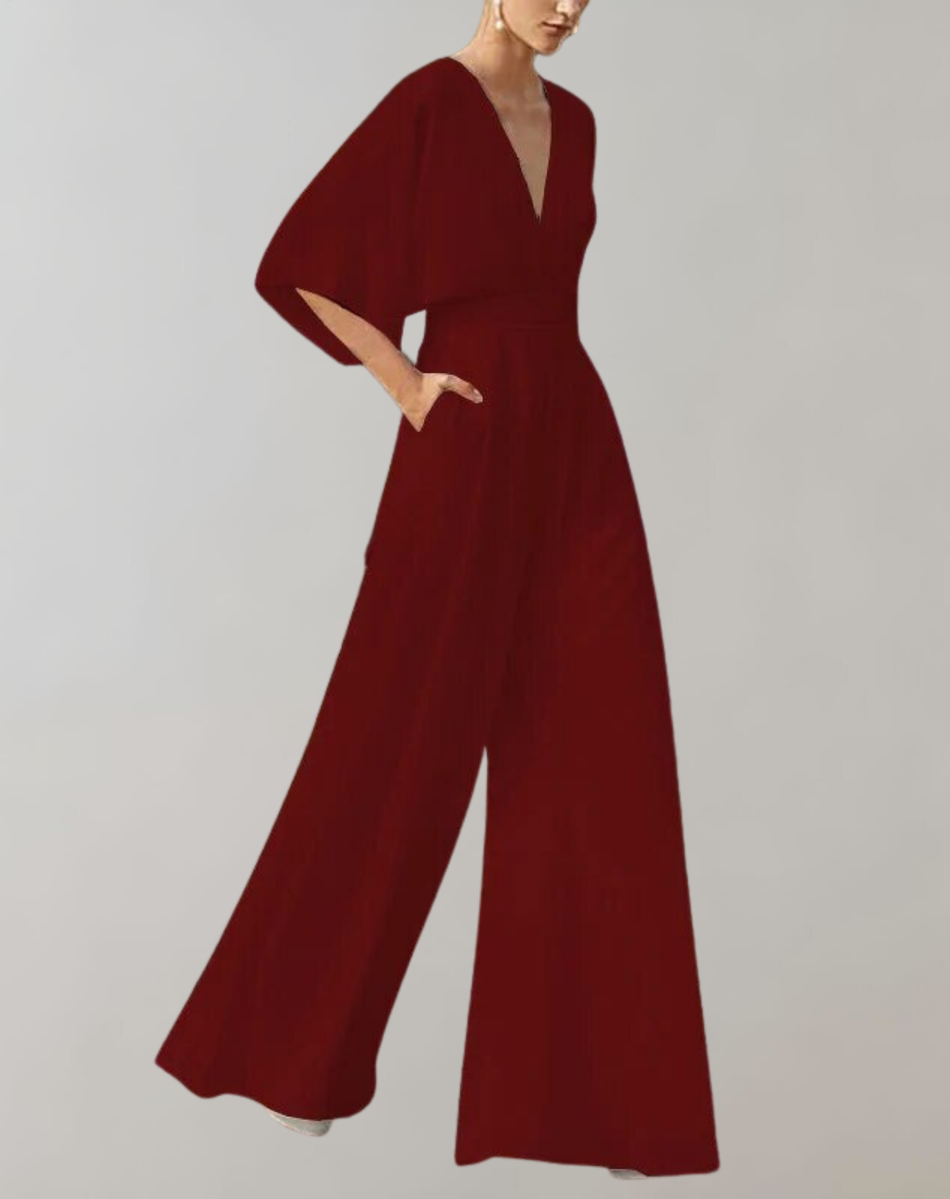 Suzette Combinaison Femme – Elegant dragt med dyb udskæring og vide ben til et raffineret look