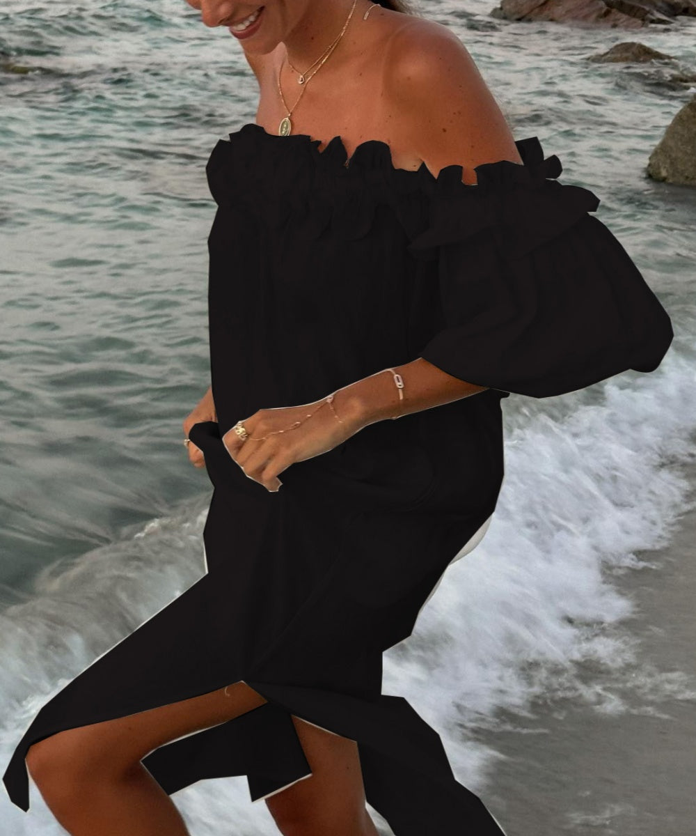 Sukienka damska Valentina Maxi – sukienka boho z bawełny z odkrytymi ramionami, falbankami i dekoltem bardot