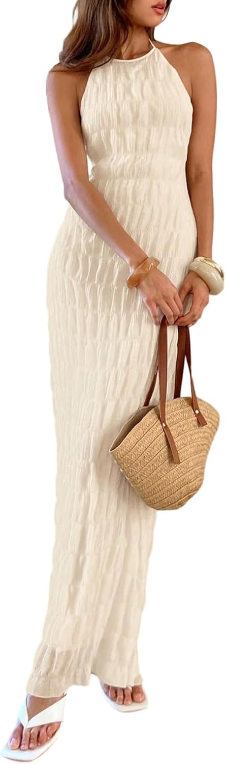 Eva Maxi šaty pro ženy – elegantní šaty s odhalenými zády, halter stylem a bodycon střihem ve stylu Old Money