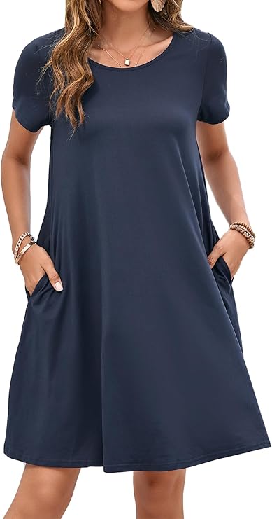 Tinker Robe T-Shirt Femme – Coupe Ample, Col Rond & Poches Confort Été