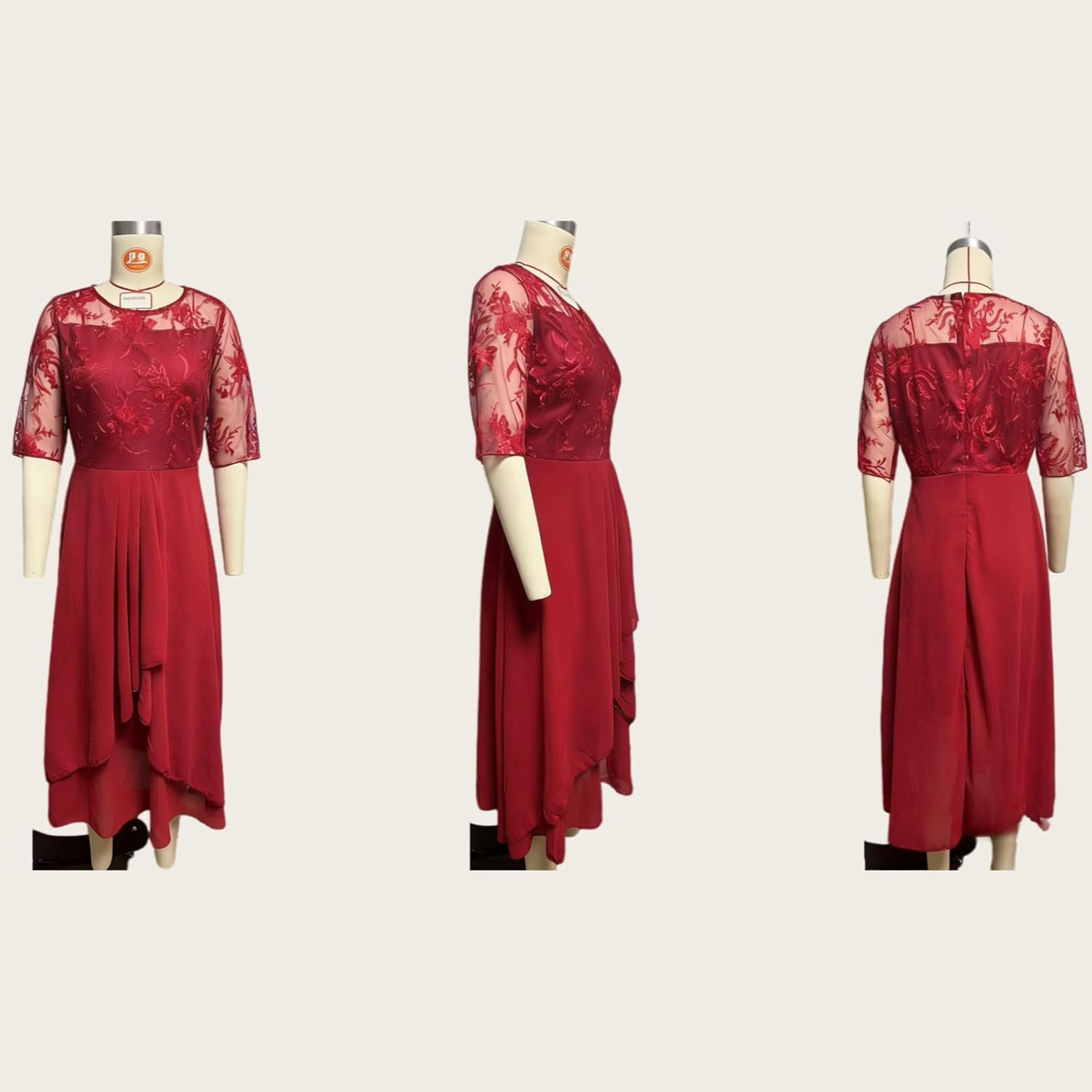Isabelle Damenkleid – Maxikleid aus Spitze mit V-Ausschnitt und eleganten halblangen Ärmeln für die Hochzeit