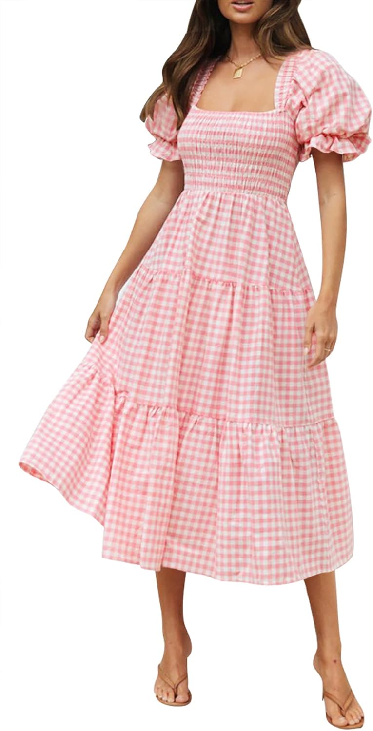 Sophie Robe Bohème Femme – Robe Midi Col Carré Manches Bouffantes Été Élégante