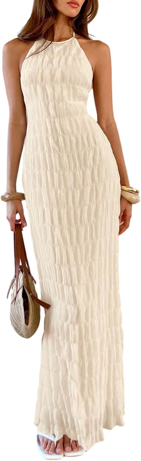 Eva Maxi šaty pro ženy – elegantní šaty s odhalenými zády, halter stylem a bodycon střihem ve stylu Old Money