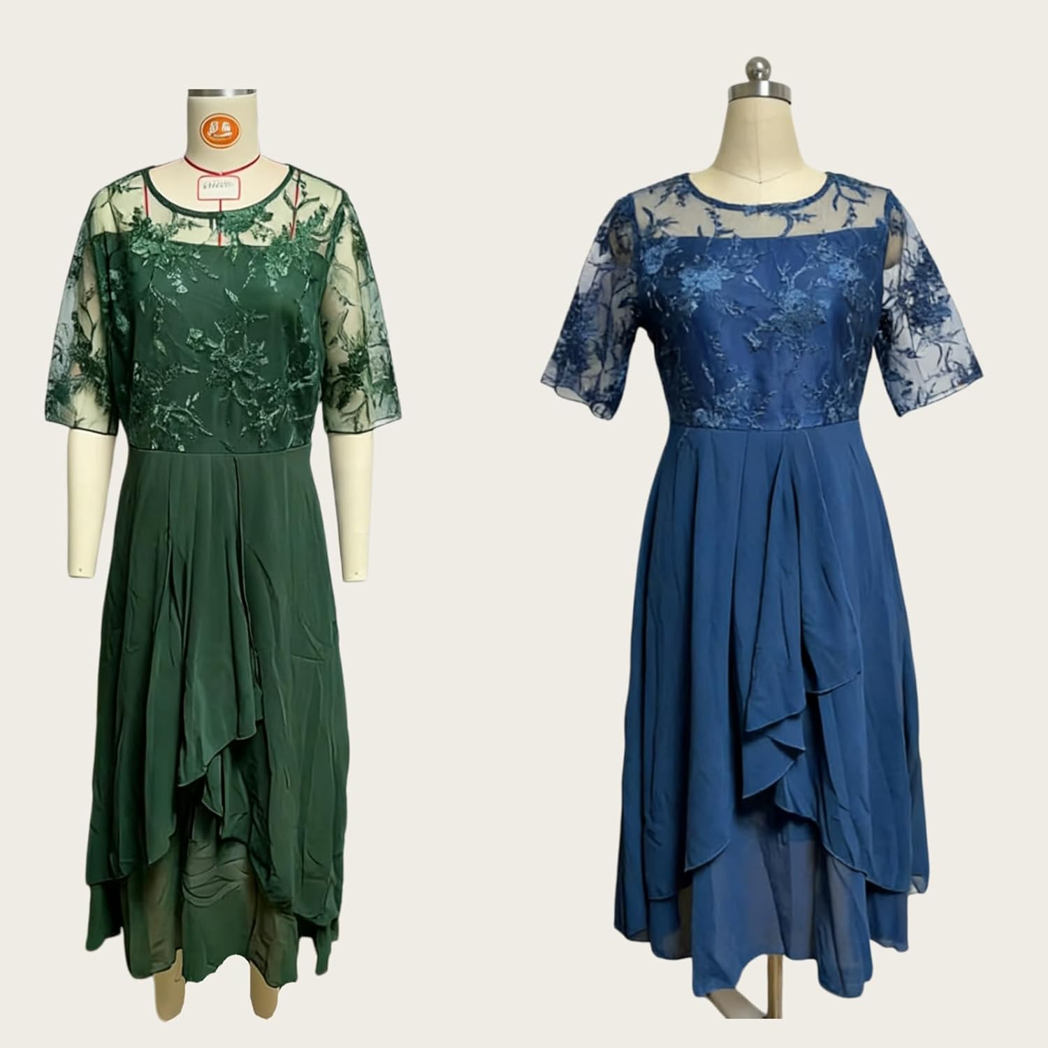Isabelle Damenkleid – Maxikleid aus Spitze mit V-Ausschnitt und eleganten halblangen Ärmeln für die Hochzeit