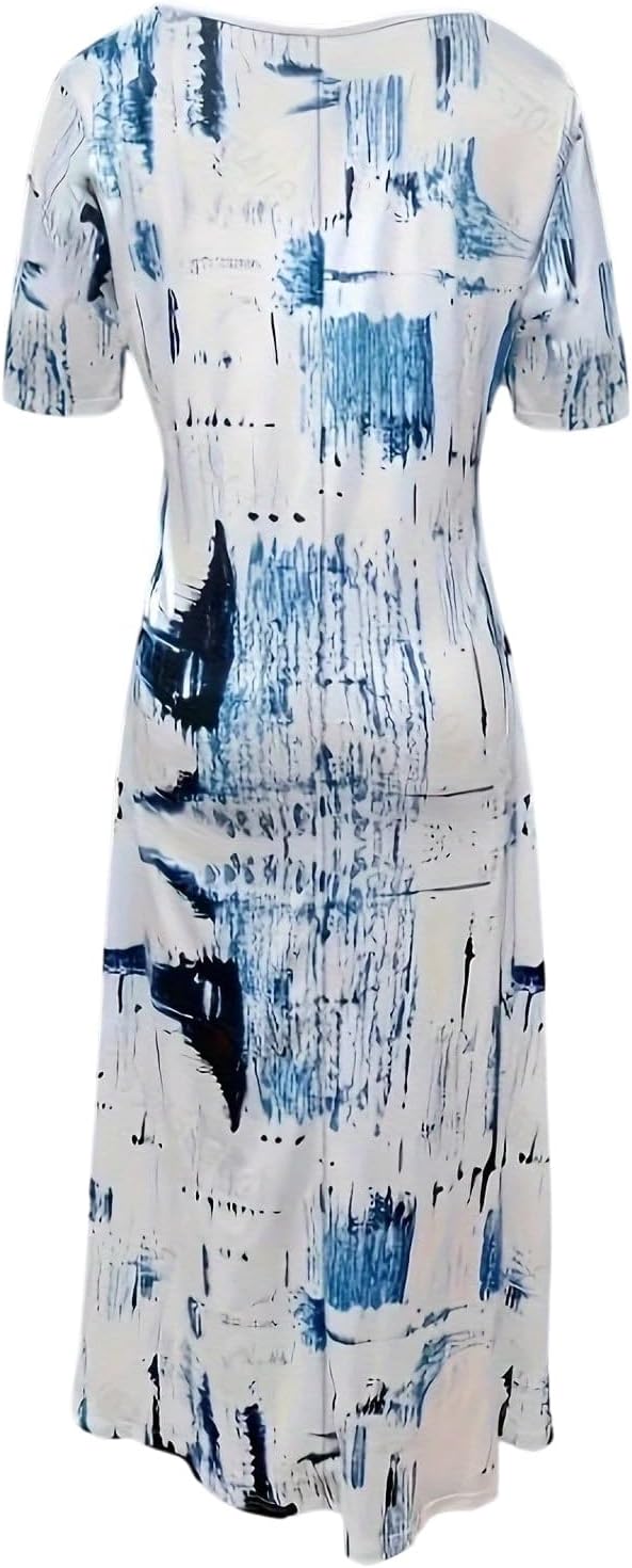 Maya maxi haljina velika veličina – ljetna haljina s V-izrezom tie-dye, lagana, kratkih rukava