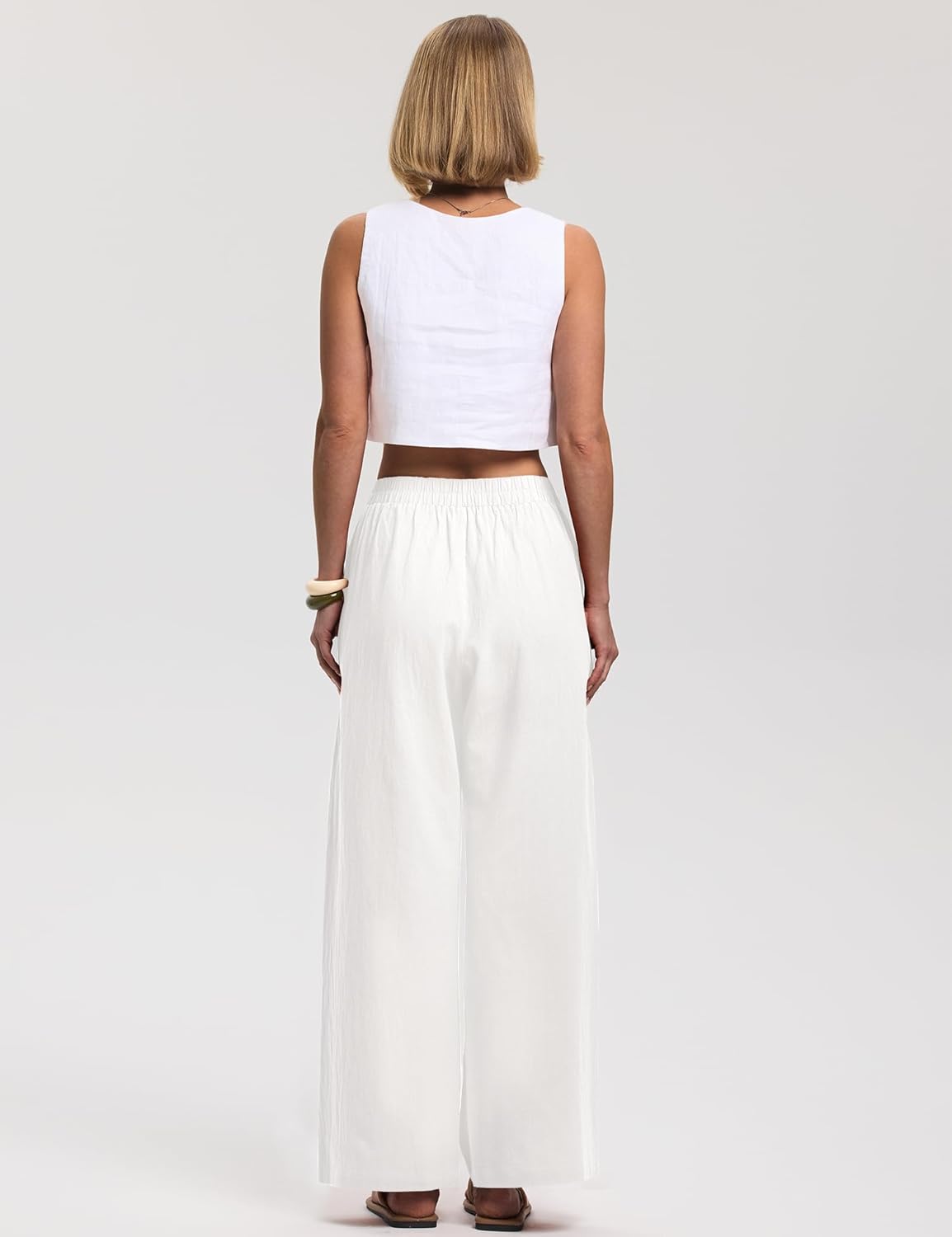 Lenny Pantalón Mujer – Palazzo Lino Algodón Ancho Talla Elástica y Bolsillos Verano