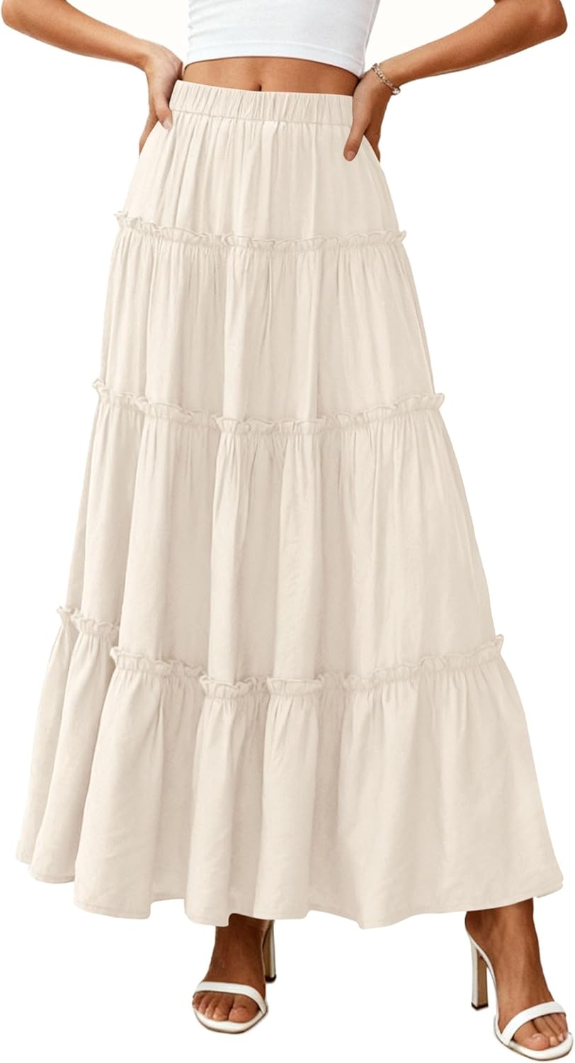 Layza Maxi sukňa pre ženy – Boho sukňa s vysokým pásom, ľahká a s volánmi na leto