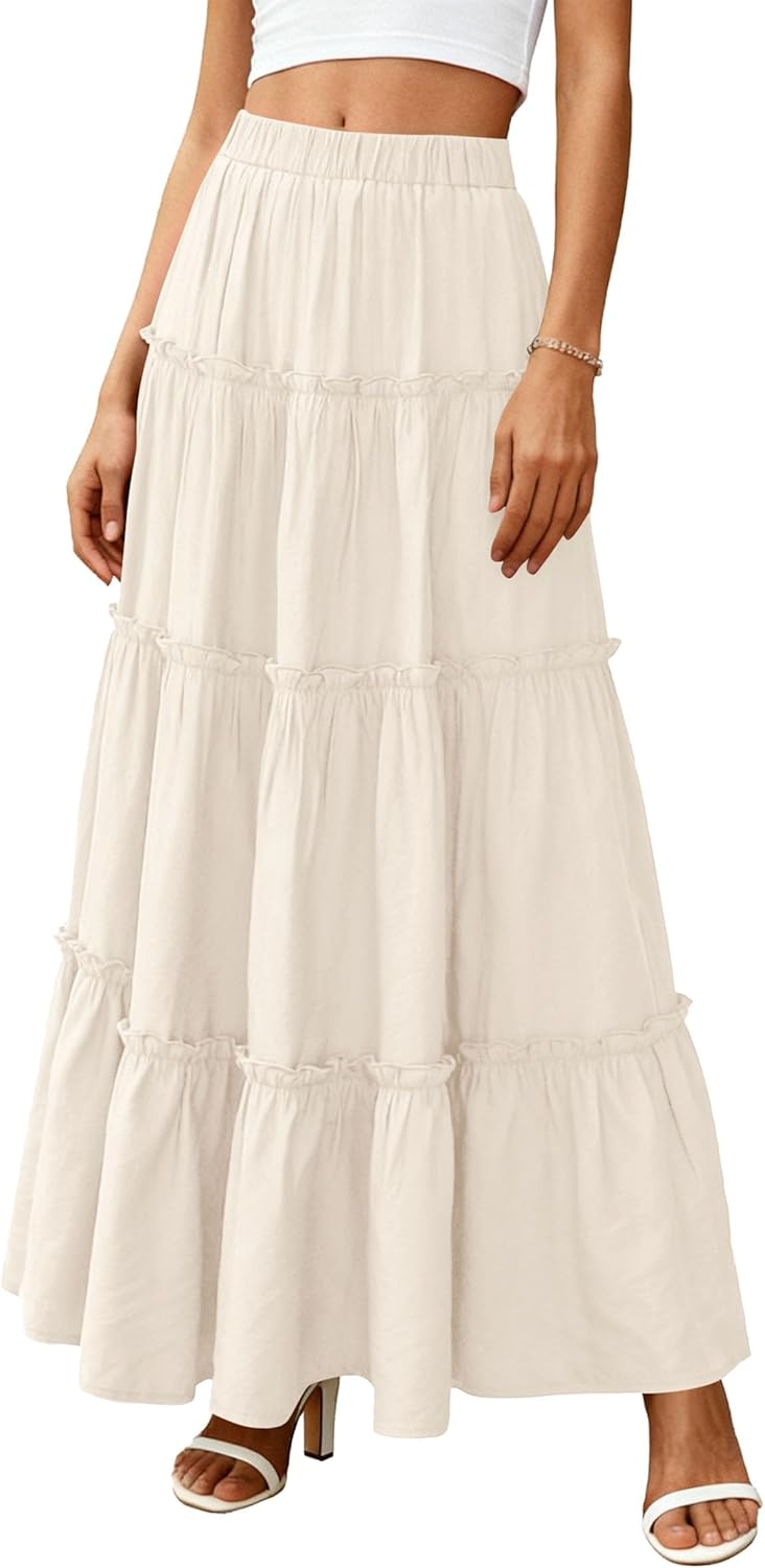 Layza Maxi sukňa pre ženy – Boho sukňa s vysokým pásom, ľahká a s volánmi na leto