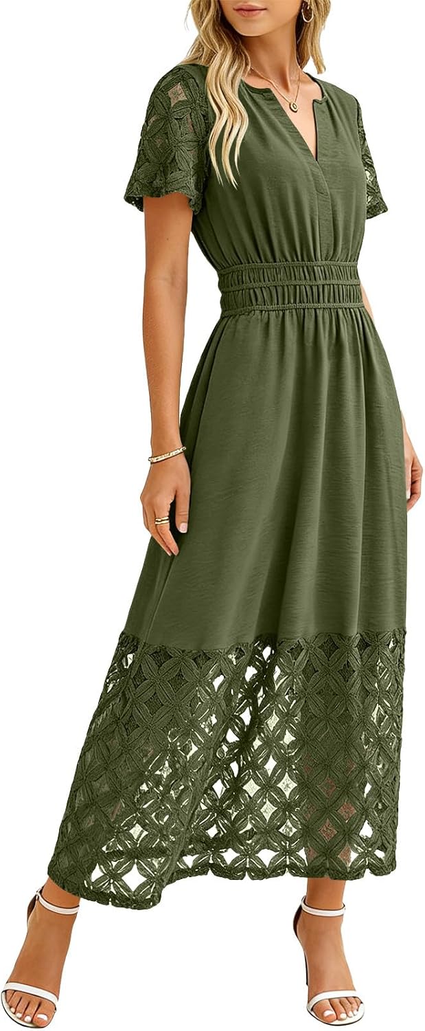 Emma Damenrobe – Maxikleid im Boho-Stil mit V-Ausschnitt, Empire-Taille, Taschen, fließend, Sommer