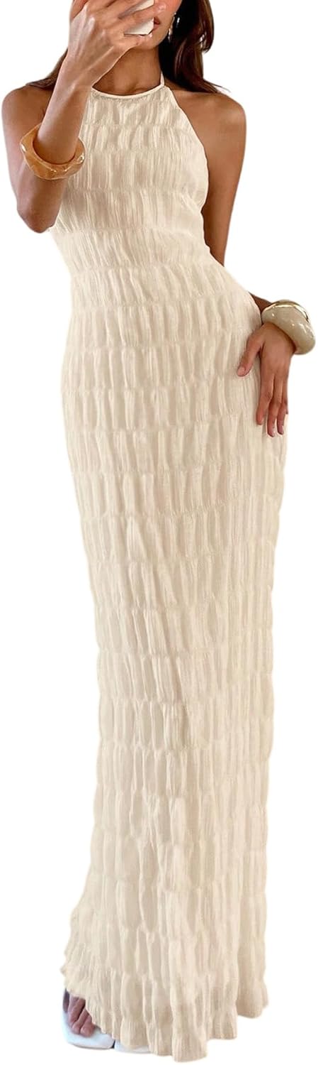 Eva Maxi šaty pro ženy – elegantní šaty s odhalenými zády, halter stylem a bodycon střihem ve stylu Old Money