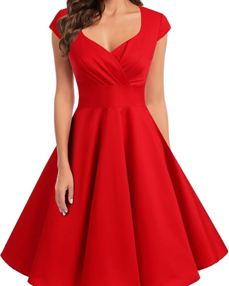 Gwen Vintage Damesjurk – Stijl Jaren 50, V-hals & Elegante Knie-lengte