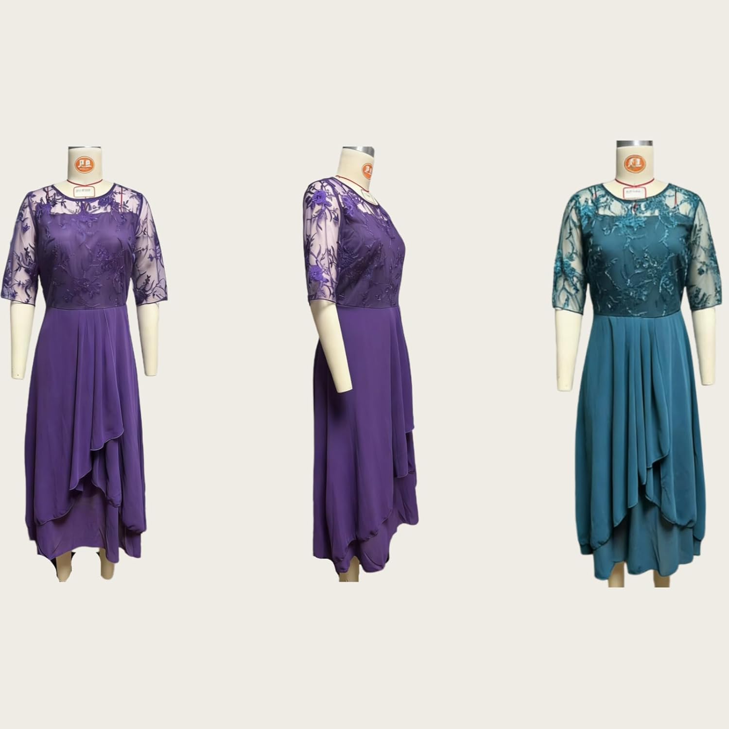Isabelle Damenkleid – Maxikleid aus Spitze mit V-Ausschnitt und eleganten halblangen Ärmeln für die Hochzeit