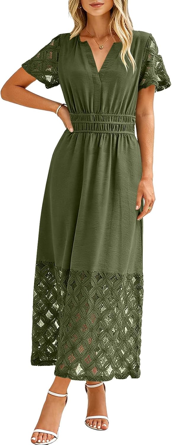 Emma Damenrobe – Maxikleid im Boho-Stil mit V-Ausschnitt, Empire-Taille, Taschen, fließend, Sommer