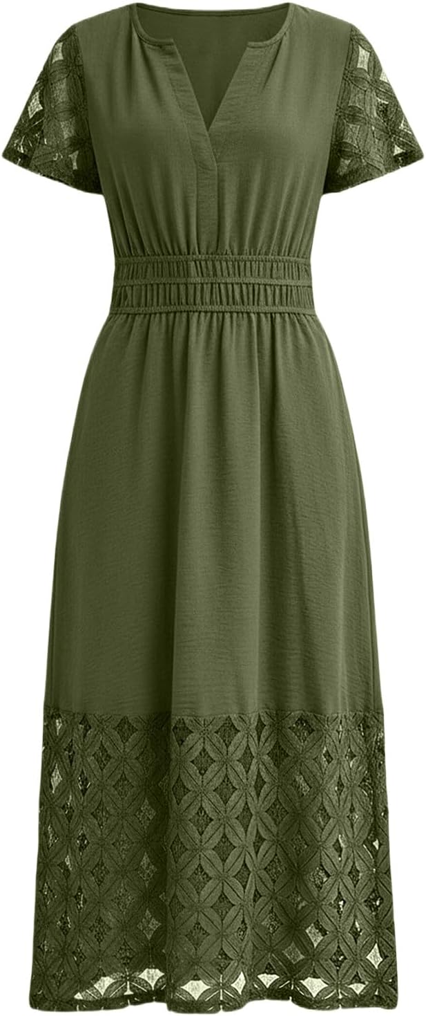 Emma Damenrobe – Maxikleid im Boho-Stil mit V-Ausschnitt, Empire-Taille, Taschen, fließend, Sommer