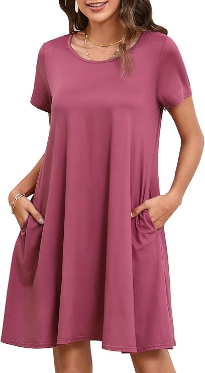Tinker Robe T-Shirt Femme – Coupe Ample, Col Rond & Poches Confort Été