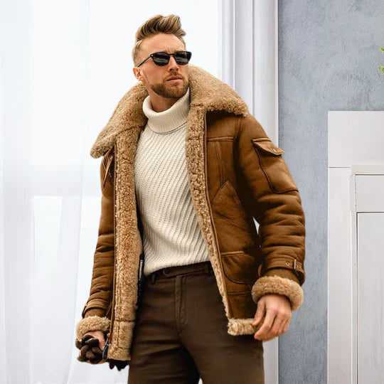 Kurtka męska Raymond – wytrzymała skóra z miękką podszewką z futra i eleganckim stylem