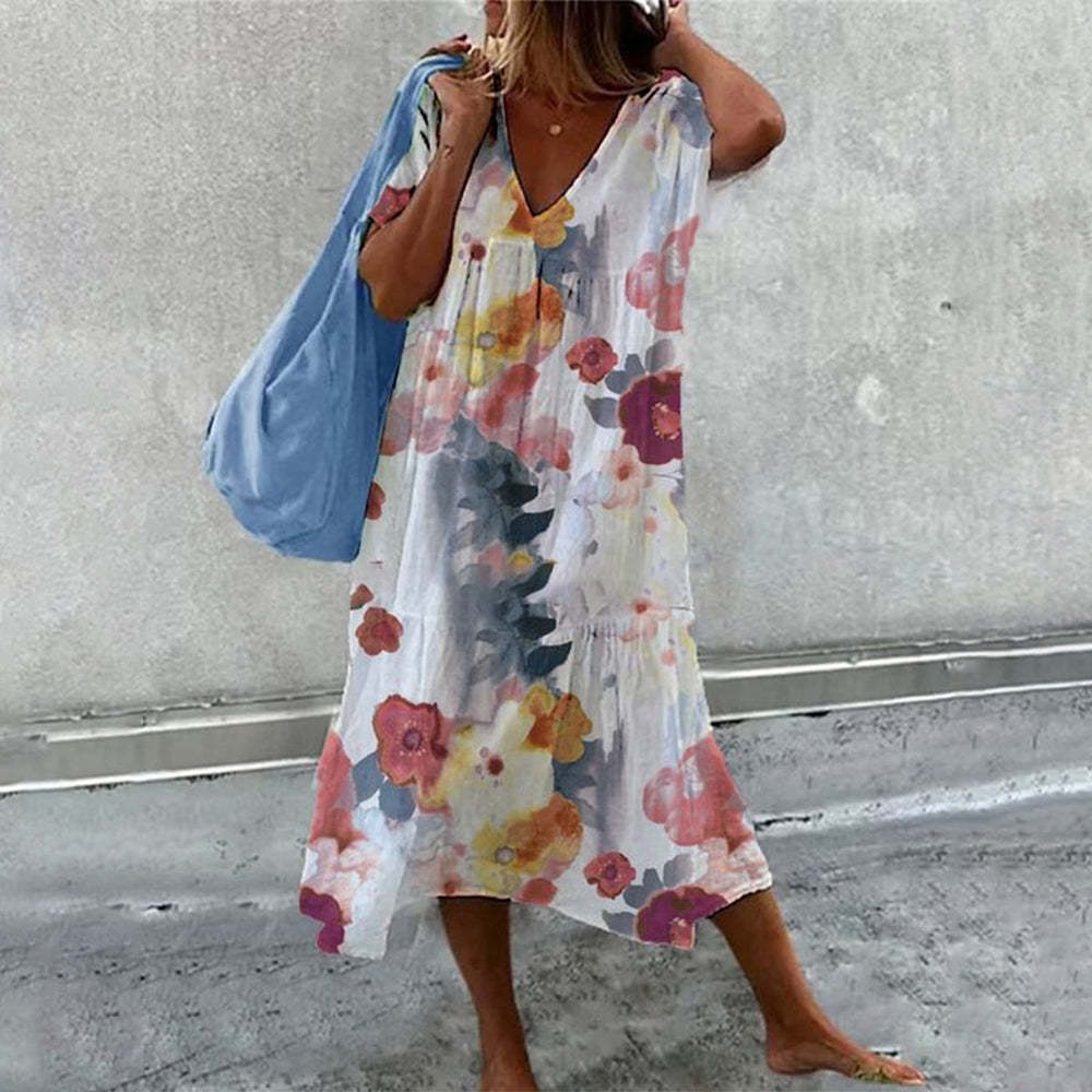 April Robe Maxi Női – Virágmintás Pamutból, Légies és Bő A-vonalú Vágással