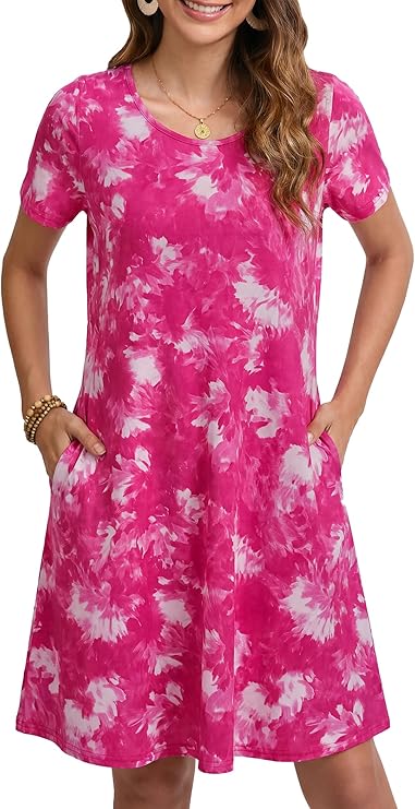 Tinker Robe T-Shirt Femme – Coupe Ample, Col Rond & Poches Confort Été