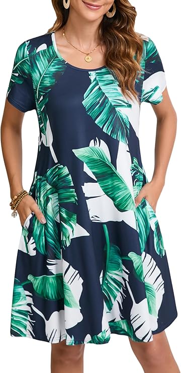 Tinker Robe T-Shirt Femme – Coupe Ample, Col Rond & Poches Confort Été