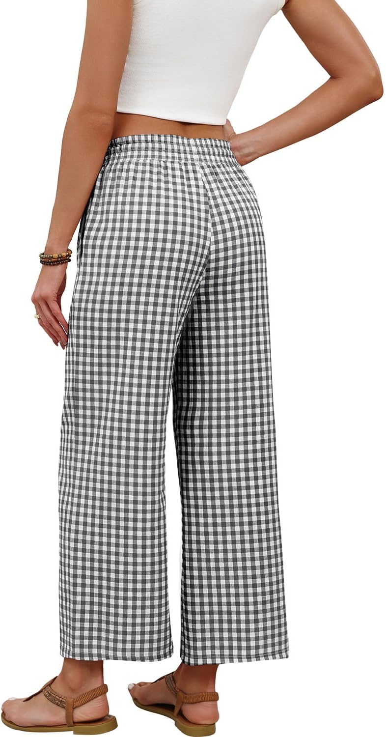 Mindi Pantalon Femme Palazzo – Coupe Large Fluide, Taille Élastique Cordon Casual Chic