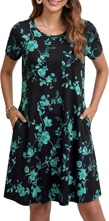 Tinker Robe T-Shirt Femme – Coupe Ample, Col Rond & Poches Confort Été