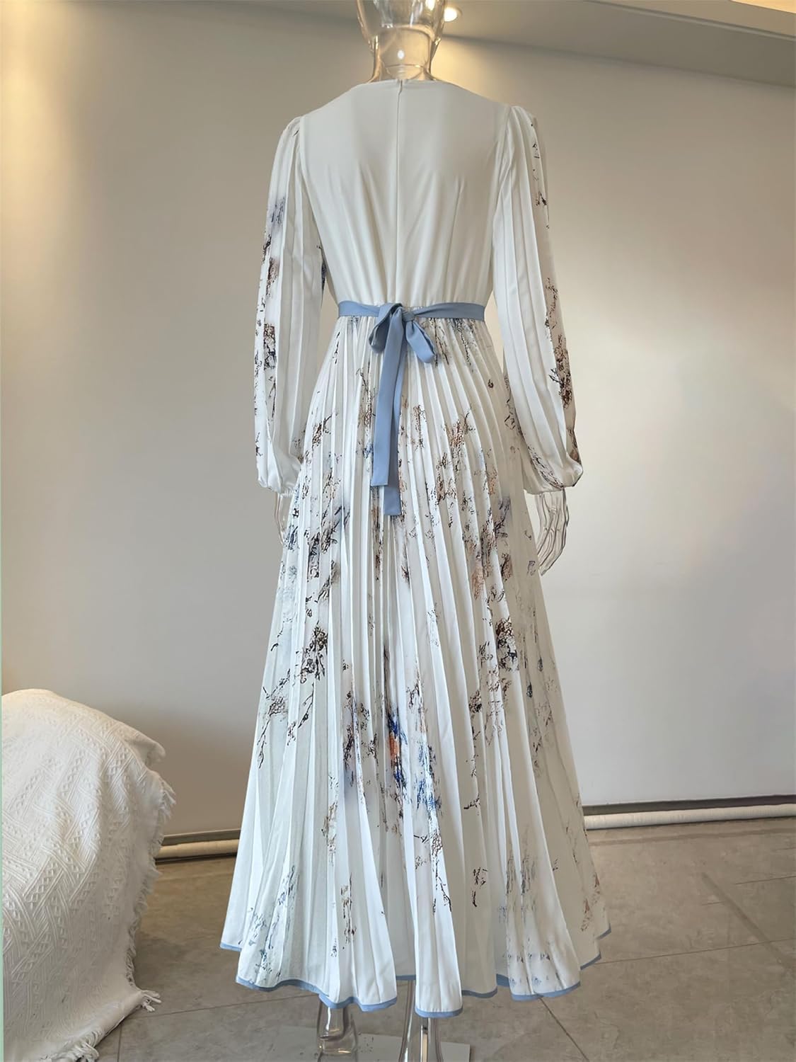 Rochie Amélie pentru femei – Rochie maxi cu flori, decolteu în V, cu centură, boemă, elegantă, pentru nuntă