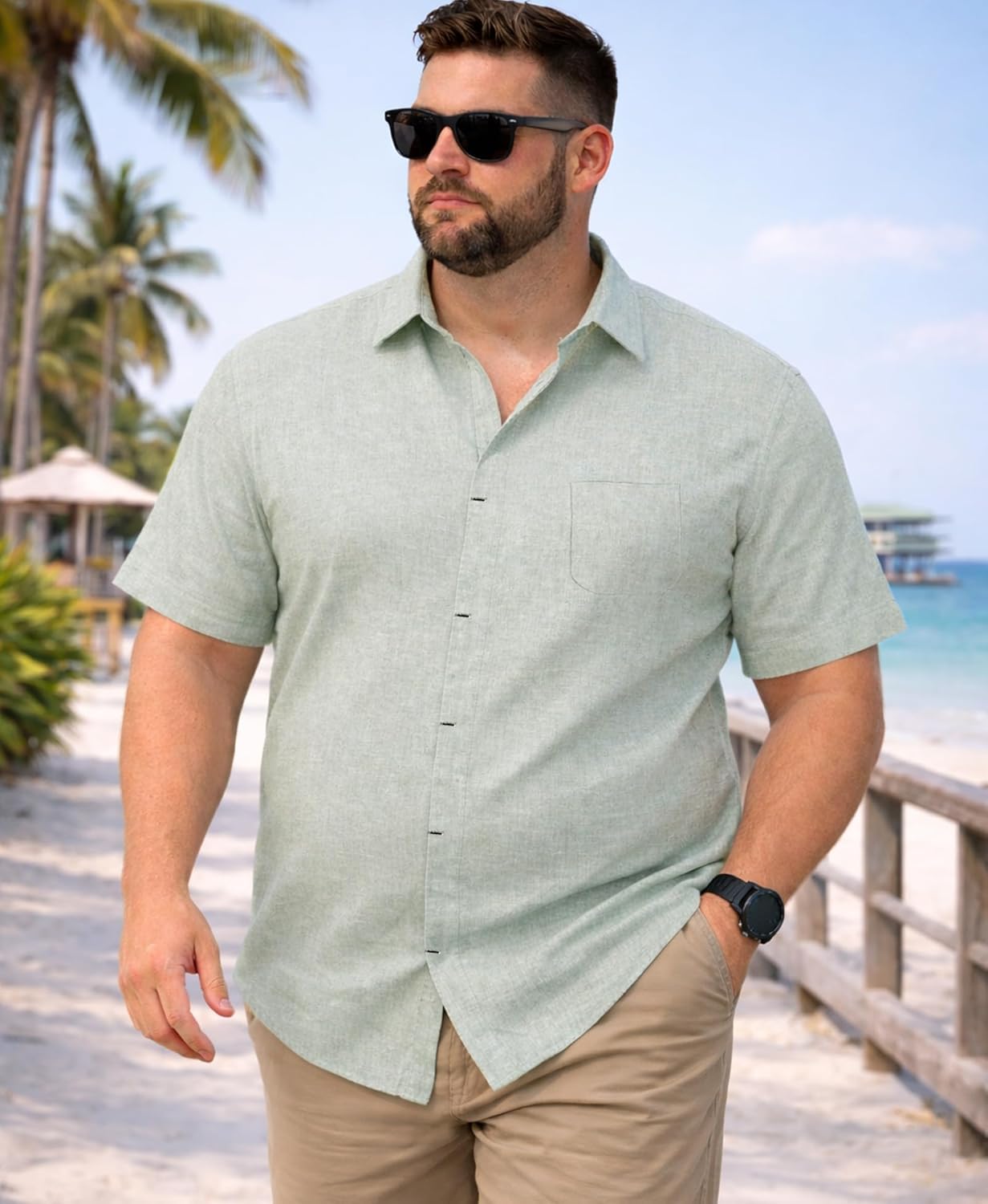 Nathan Chemise Homme Grande Taille – Chemise Lin Respirante, Style Été Minimaliste