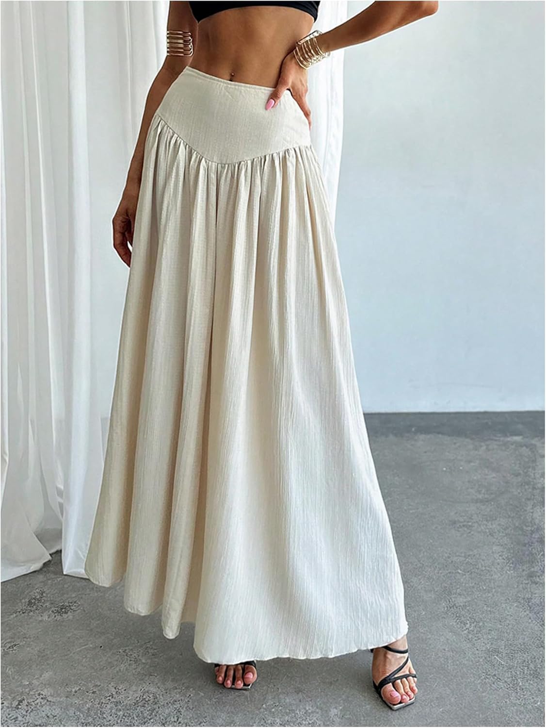 Milania Maxi sukňa pre ženy – plisovaná sukňa s vysokým pásom, ľahká a elegantná