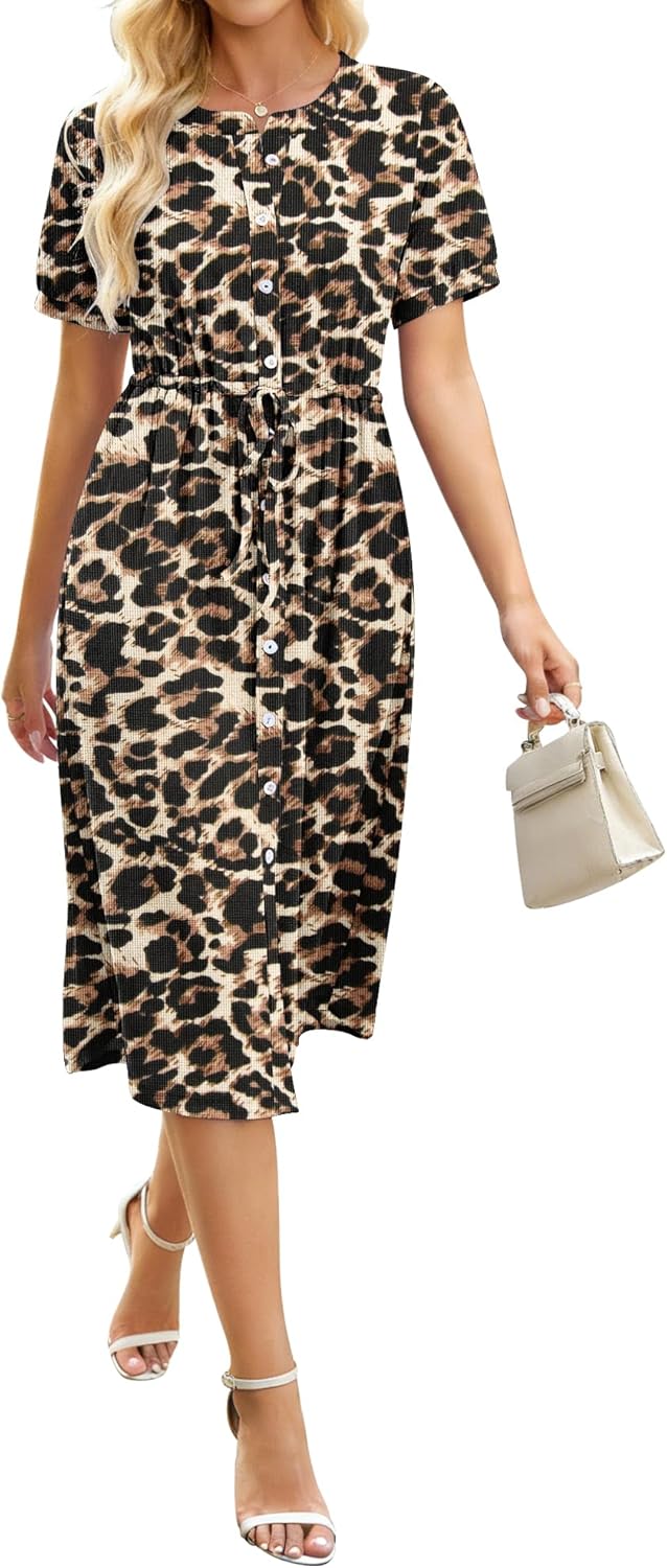 Émilie Vestito Midi Donna – Vestito Camicia con Vita Regolabile e Taglio Svasato