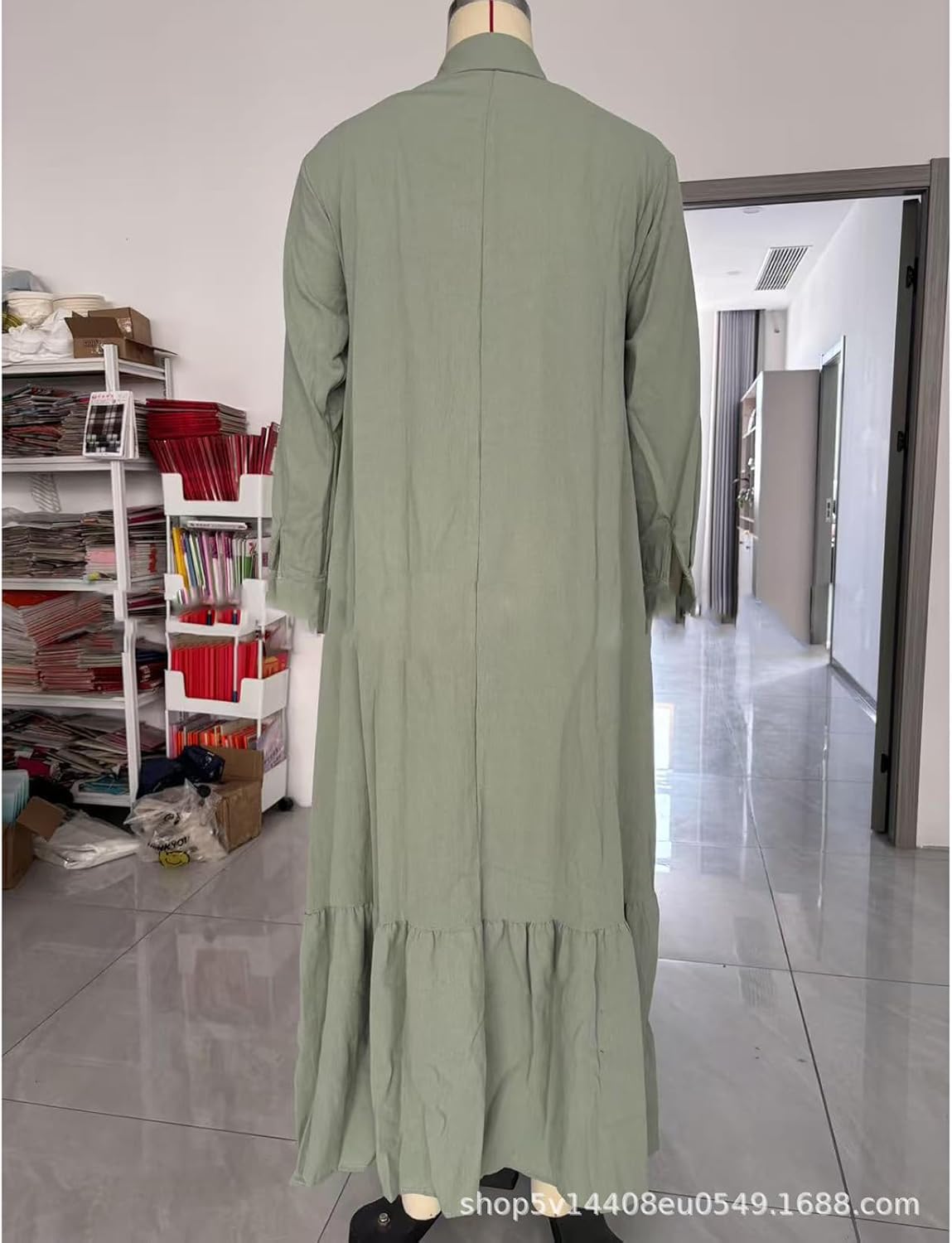 Élina Robe Longue Femme en Coton et Lin – Robe Chemise Ample à Ourlet Asymétrique