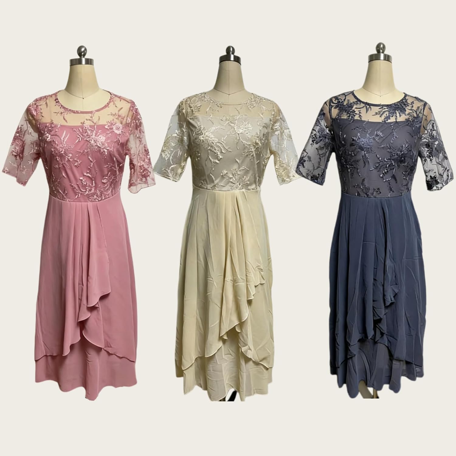 Isabelle Damenkleid – Maxikleid aus Spitze mit V-Ausschnitt und eleganten halblangen Ärmeln für die Hochzeit