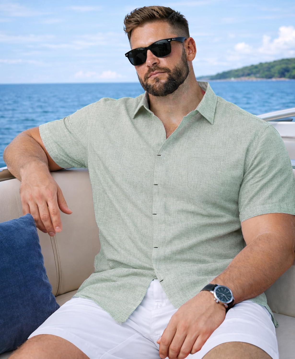 Nathan Chemise Homme Grande Taille – Chemise Lin Respirante, Style Été Minimaliste