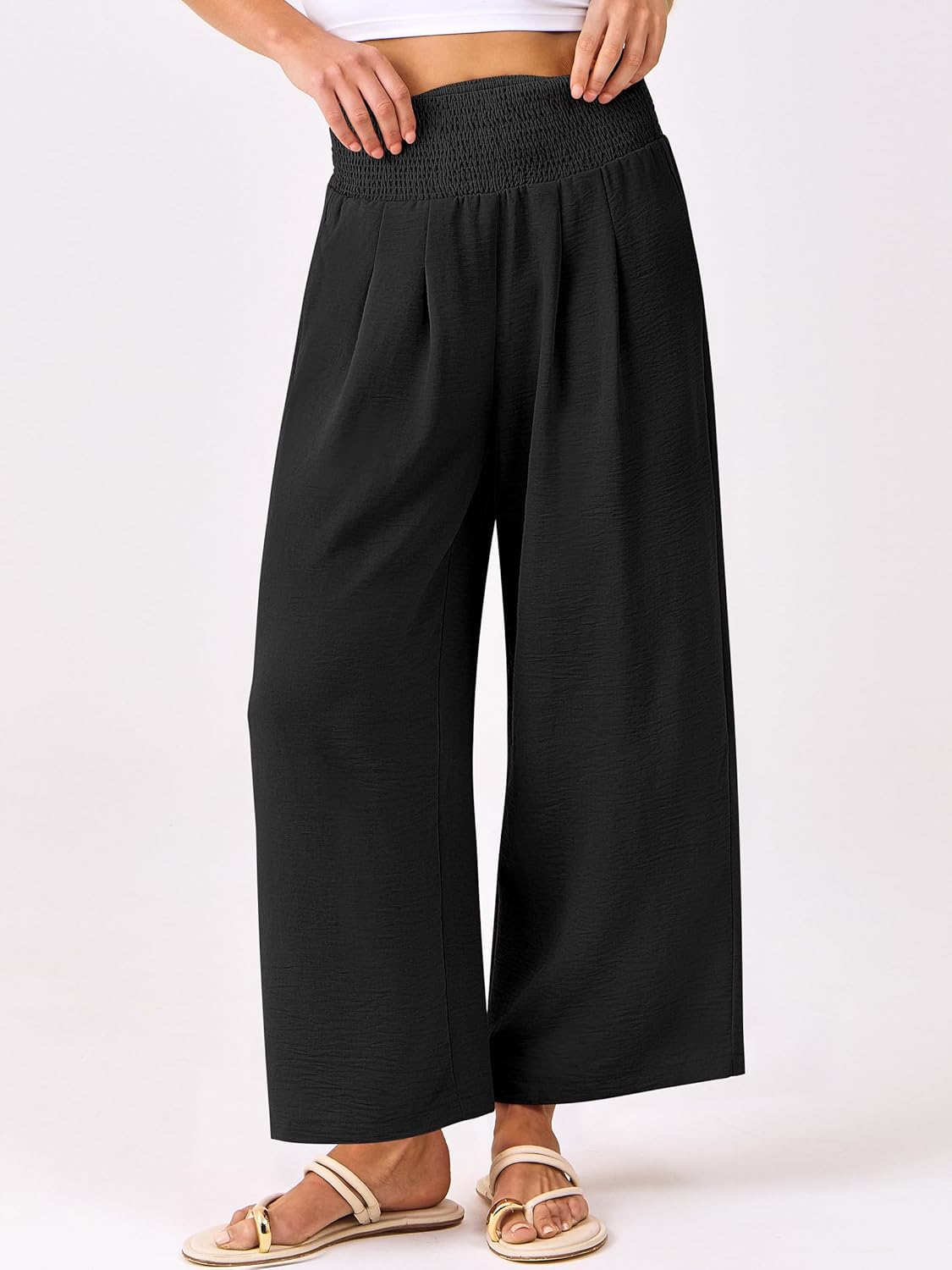 Roxanne Hose Damen – Weite Palazzo-Hose Hohe Taille Fließend & Taschen Sommer