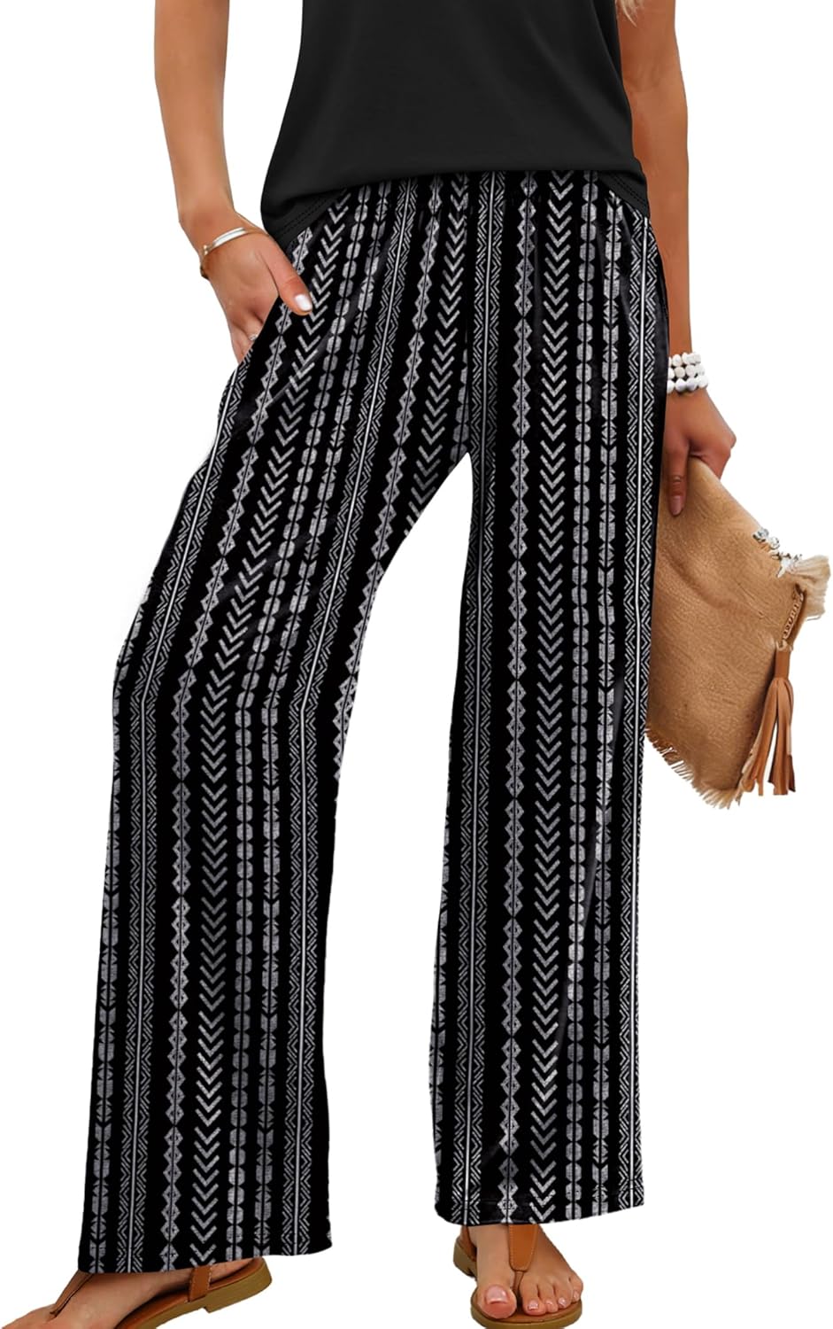 Kendi Pantalon Femme Palazzo – Coupe Large Fluide, Taille Élastique Été Chic