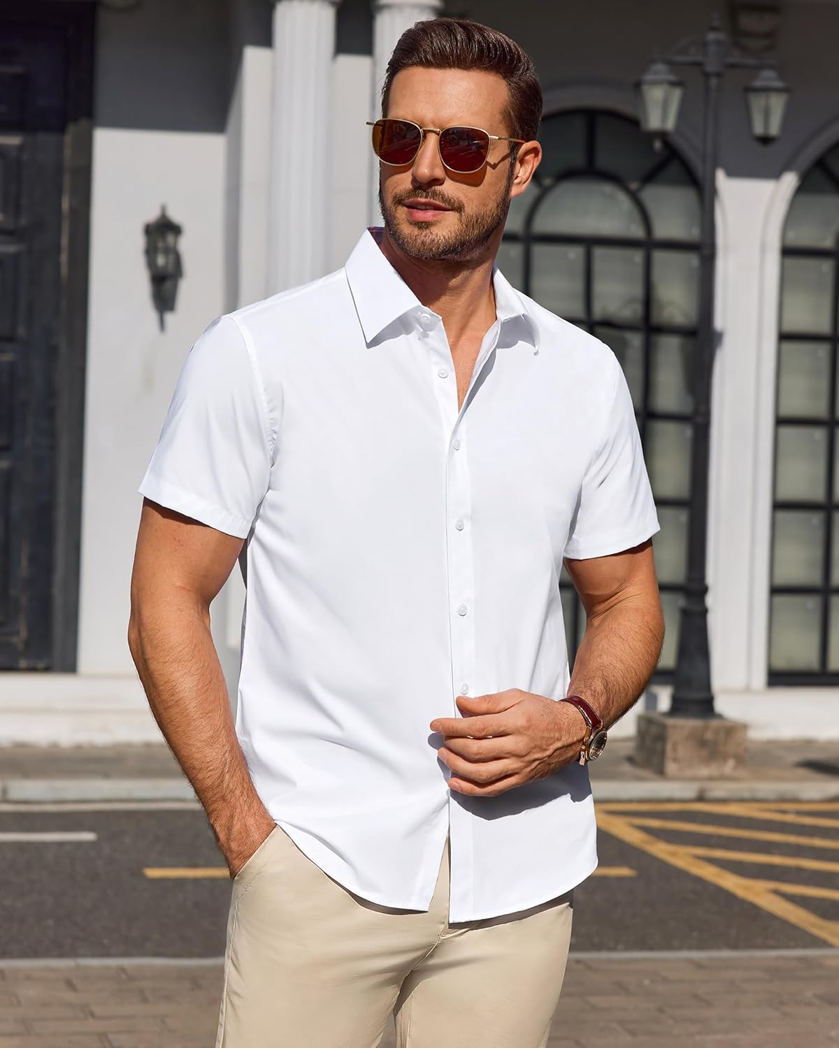 Julius Chemise Homme – Chemise Anti-Taches Stretch Manches Courtes & Style Business